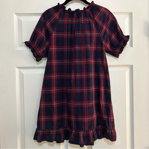 Hill House The Katherine Nap Dress Navy Red Tartan Plaid Ruffle Mini - XS - Picture 2 of 4